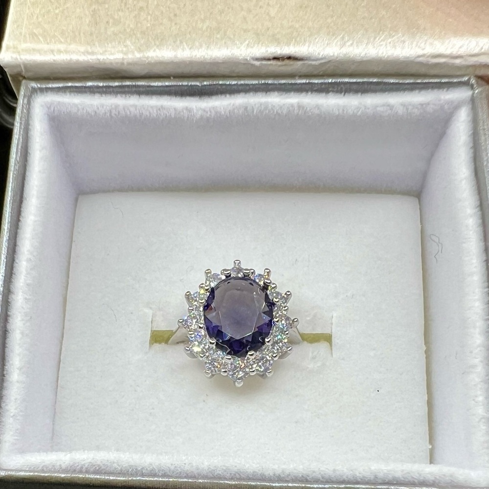 NIB S925 Stamped Amethyst and Zircon Princess Cut Oval Ring - Picture 4 of 15